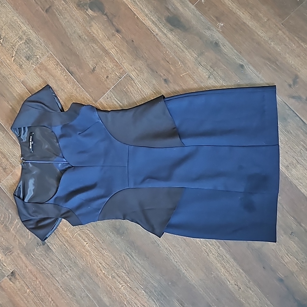 Black Halo Blue Sheath Dress with Flutter Cap Sleeves